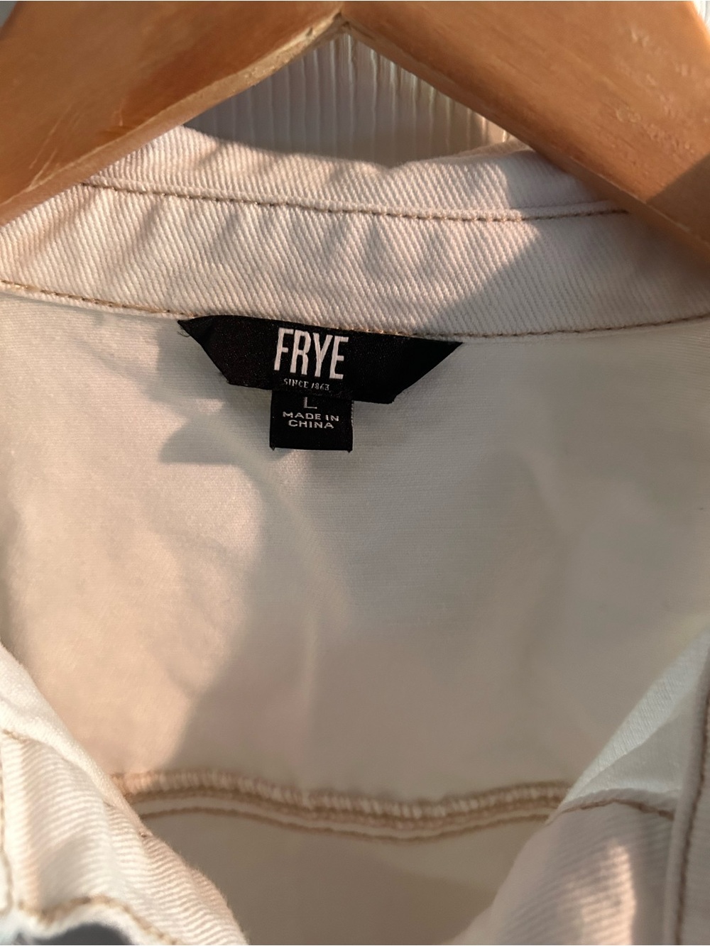 FRYE 100% Cotton White Denim Shirt Bone Cinched Waist Boho Western Rodeo Dress - Picture 6 of 10